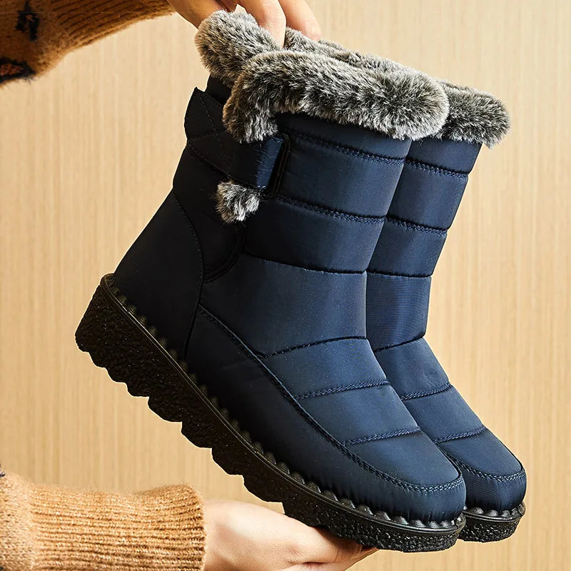 Women's 2025 Winter Snow Boots – Waterproof, fur-lined, ankle-high with low wedge heels