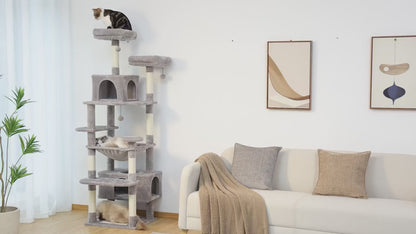 Large Cat Tree with Scratching Posts, Hammock, and Condos